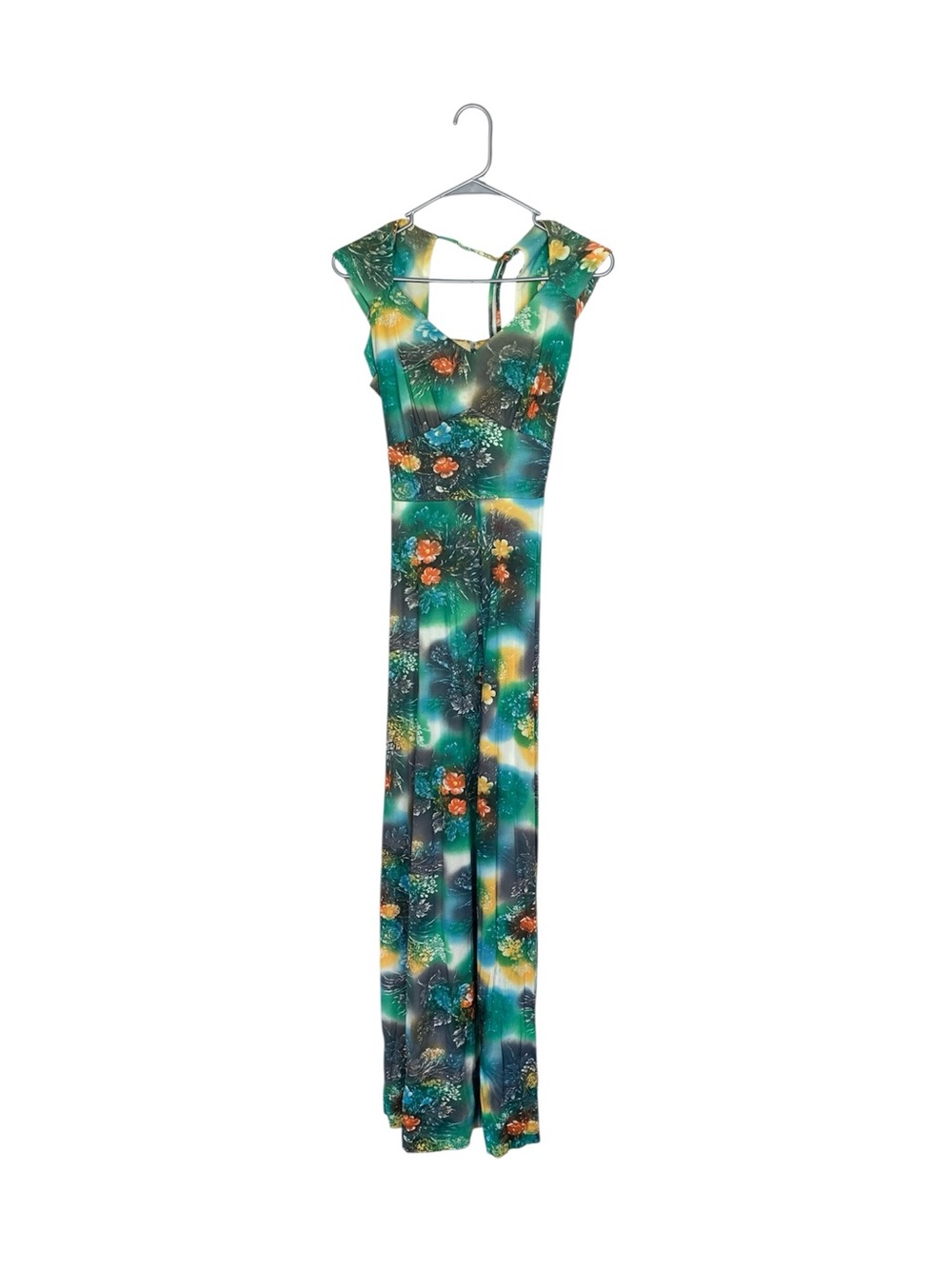 Vintage 1970s floral print maxi dress baby doll neckline whimsical